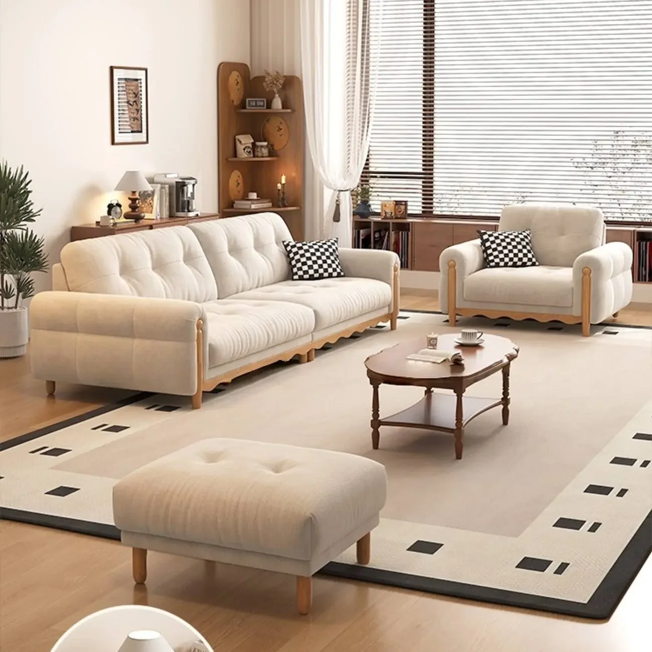 主图-02 Globe Furnishings - Solid Wood Mid-Century Straight-Back Chenille Sofa
