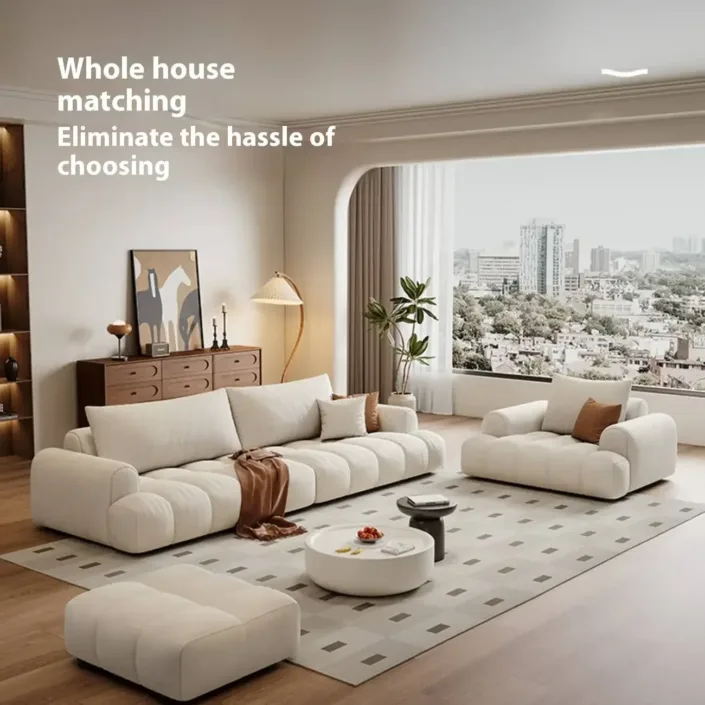 Globe Furnishings - Puff Pastry Cream-Style Fabric Sofa Globe Furnishings - Puff Pastry Cream-Style Fabric Sofa