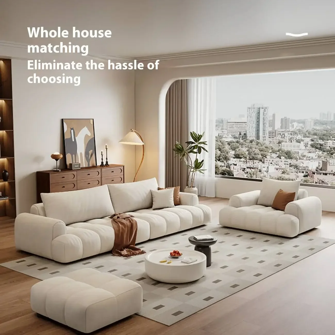 主图-02 Globe Furnishings - Puff Pastry Cream-Style Fabric Sofa