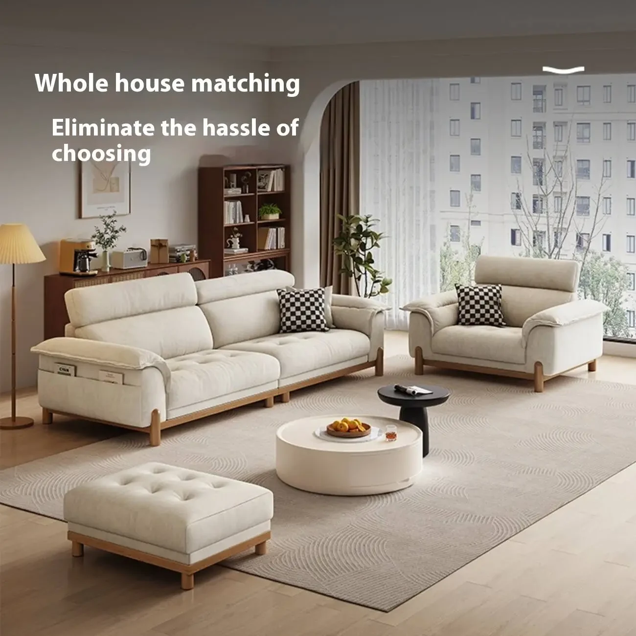 主图-02 Globe Furnishings - Straight-Line Light Luxury Cream Technology Fabric Sofa