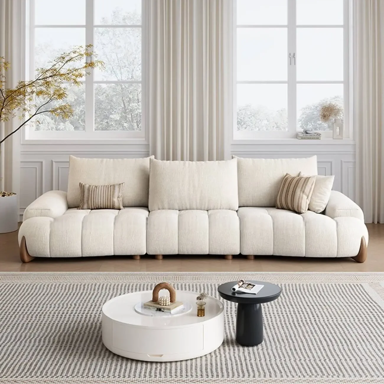主图-02 Globe Furnishings - New Adjustable Deep-Seat Linear Fabric Sofa