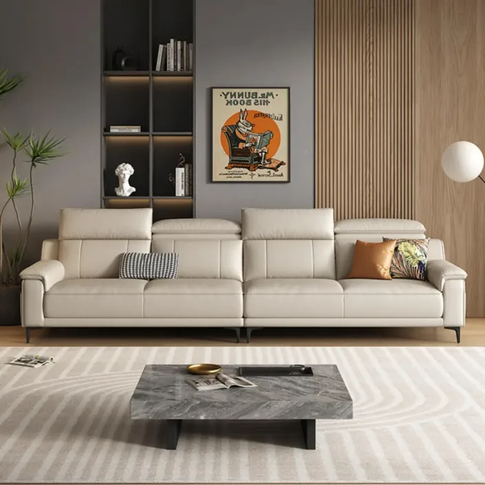 Globe Furnishings - Italian Minimalist High-Back Adjustable Leather Sofa Globe Furnishings - Italian Minimalist High-Back Adjustable Leather Sofa
