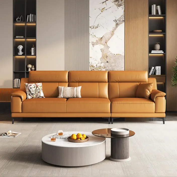 Globe Furnishings - Italian Minimalist Top-Grain Leather Chaise Corner Sofa Globe Furnishings - Italian Minimalist Top-Grain Leather Chaise Corner Sofa