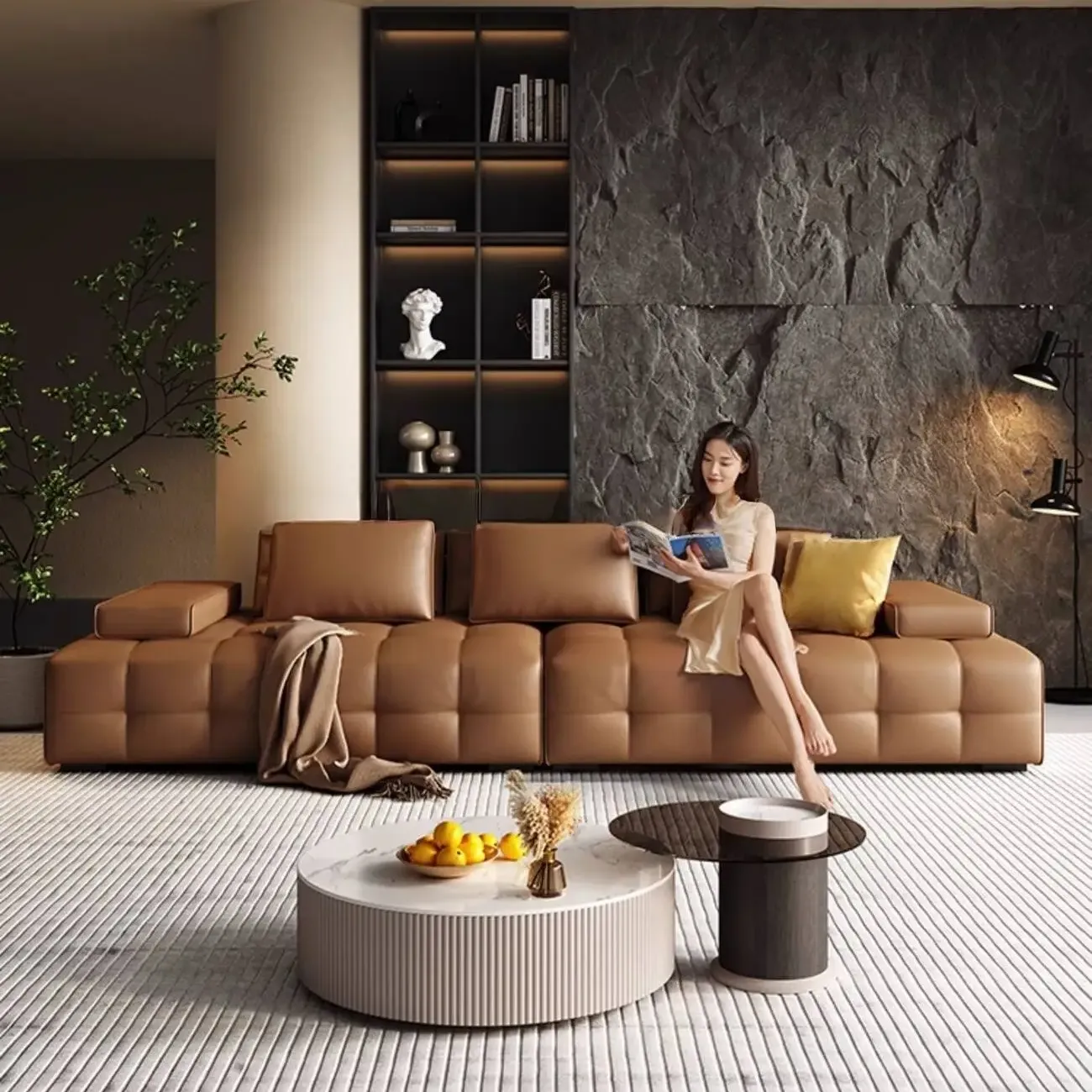 主图-02 Globe Furnishings - Lawrence Italian Minimalist Full Leather Sofa