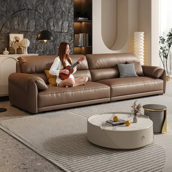 Globe Furnishings - Minimalist Nordic Straight-Line Genuine Leather Sofa Globe Furnishings - Minimalist Nordic Straight-Line Genuine Leather Sofa
