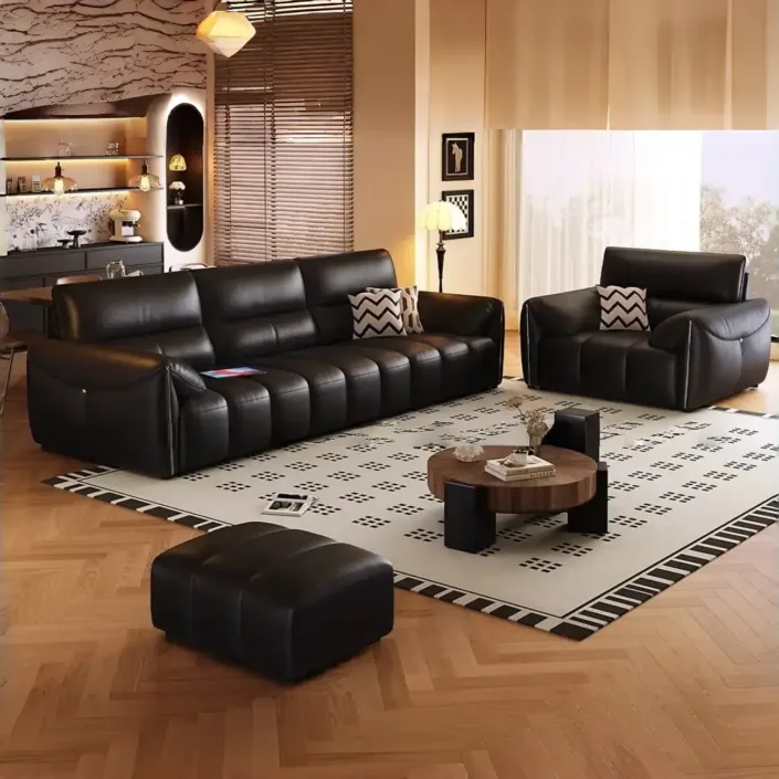 Globe Furnishings - Italian Minimalist Elephant Ear Genuine Leather Sofa Globe Furnishings - Italian Minimalist Elephant Ear Genuine Leather Sofa