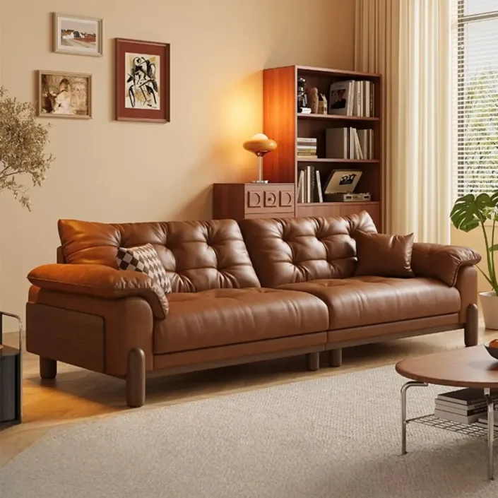 Retro oil-wax leather combination sofa