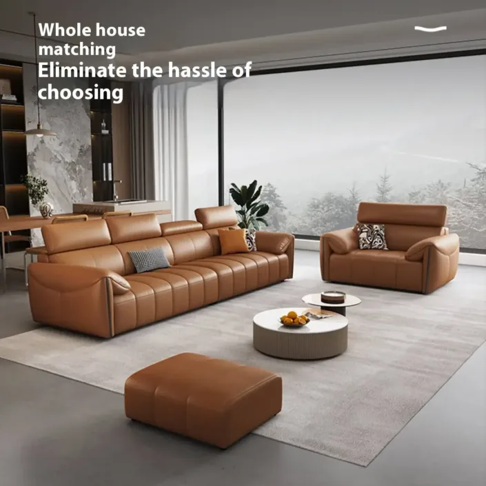 Globe Furnishings - Italian Minimalist Piano Key Linear Top-Grain Leather Sofa Globe Furnishings - Italian Minimalist Piano Key Linear Top-Grain Leather Sofa