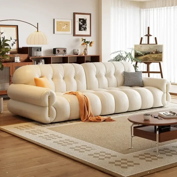 Medieval-style solid wood and genuine leather sofa