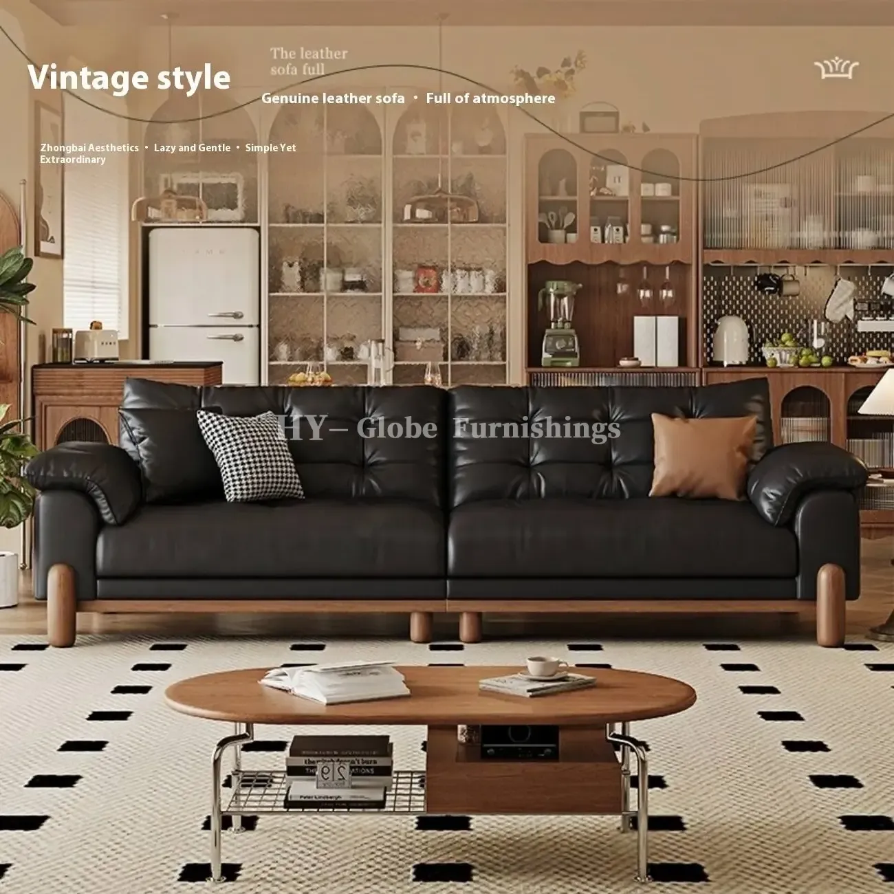 主图-02 Globe Furnishings - Italian Minimalist Mid-Century Style in Black Top-Grain Leather