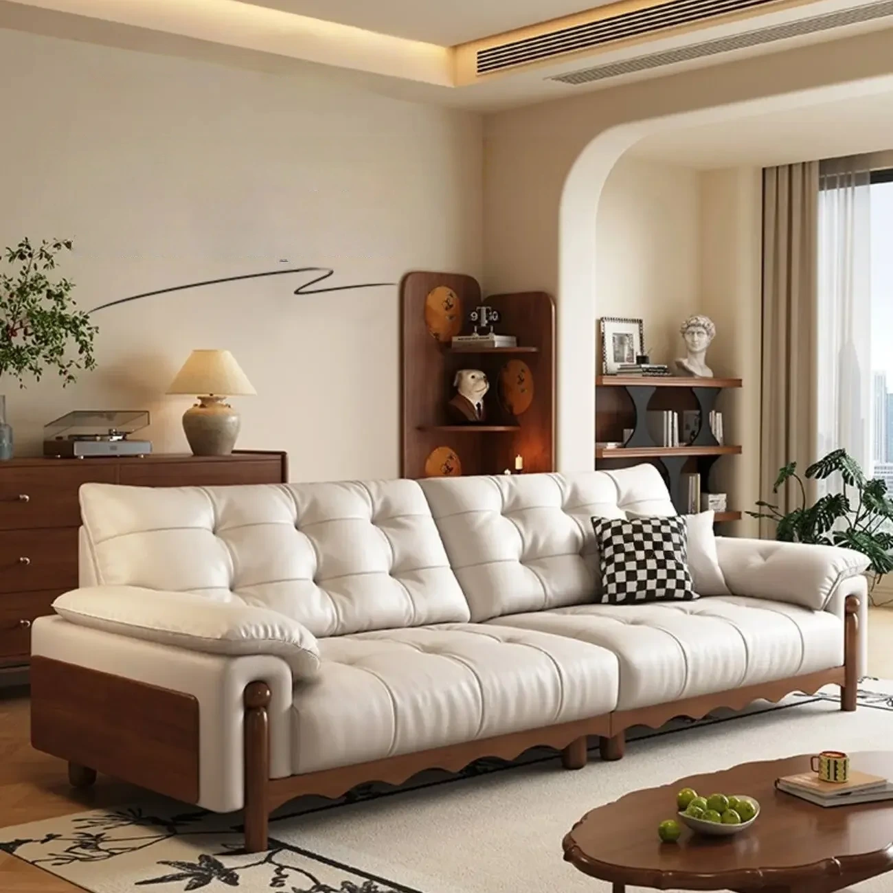 主图-02-406 Globe Furnishings - Italian Minimalist Mid-Century Cloud Leather Sofa