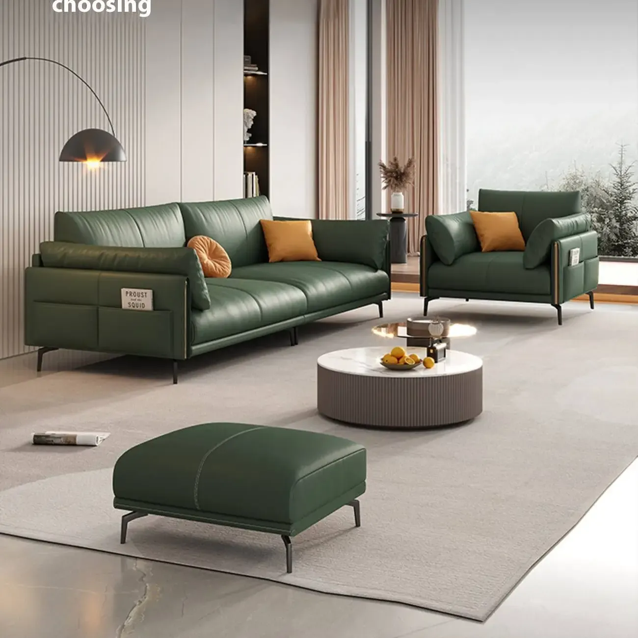 主图-02 Globe Furnishings - Italian Luxury Leather Sofa with Straight Back Straight Legs