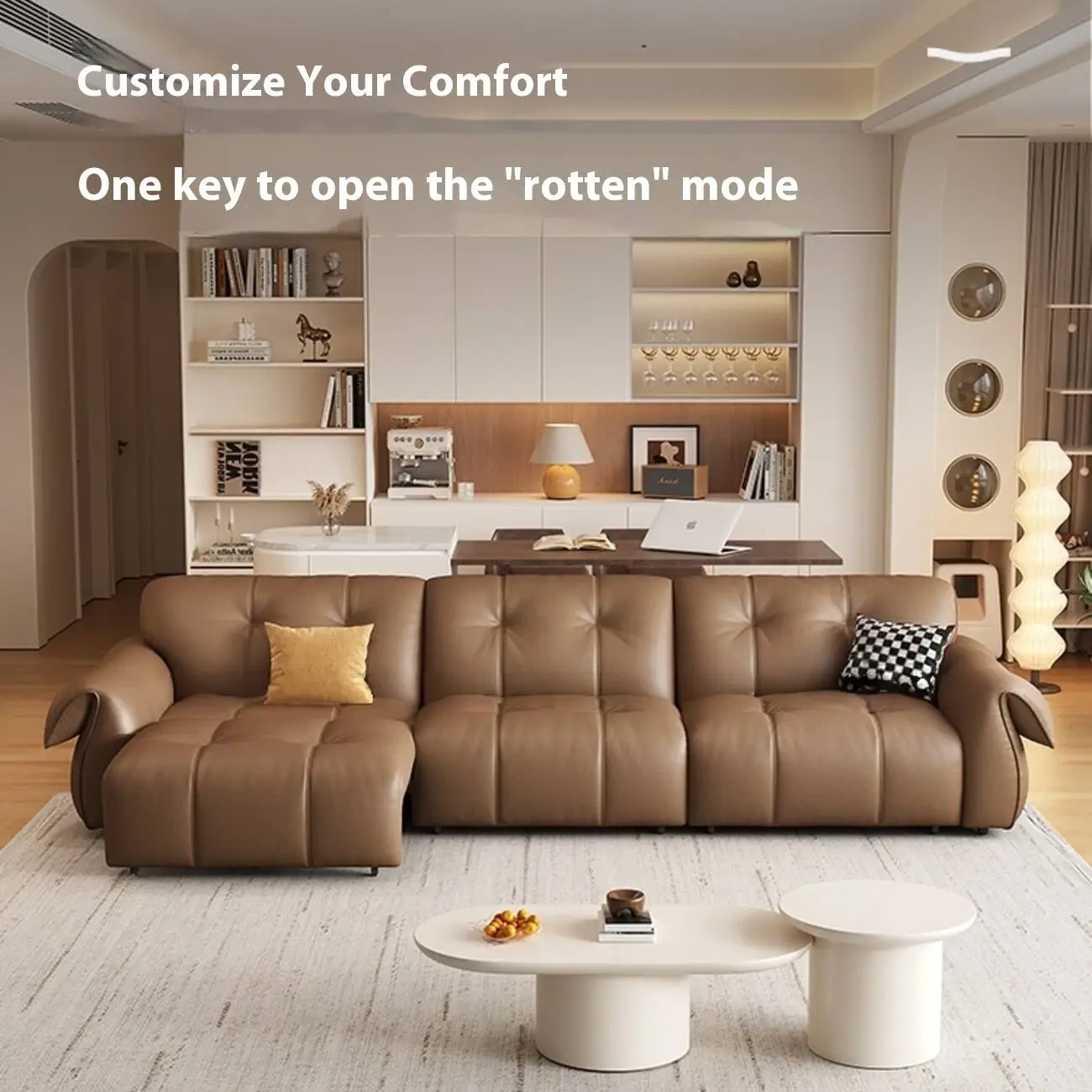 主图-02 Globe Furnishings - Italian Minimalist Multifunctional Electric Leather Sofa
