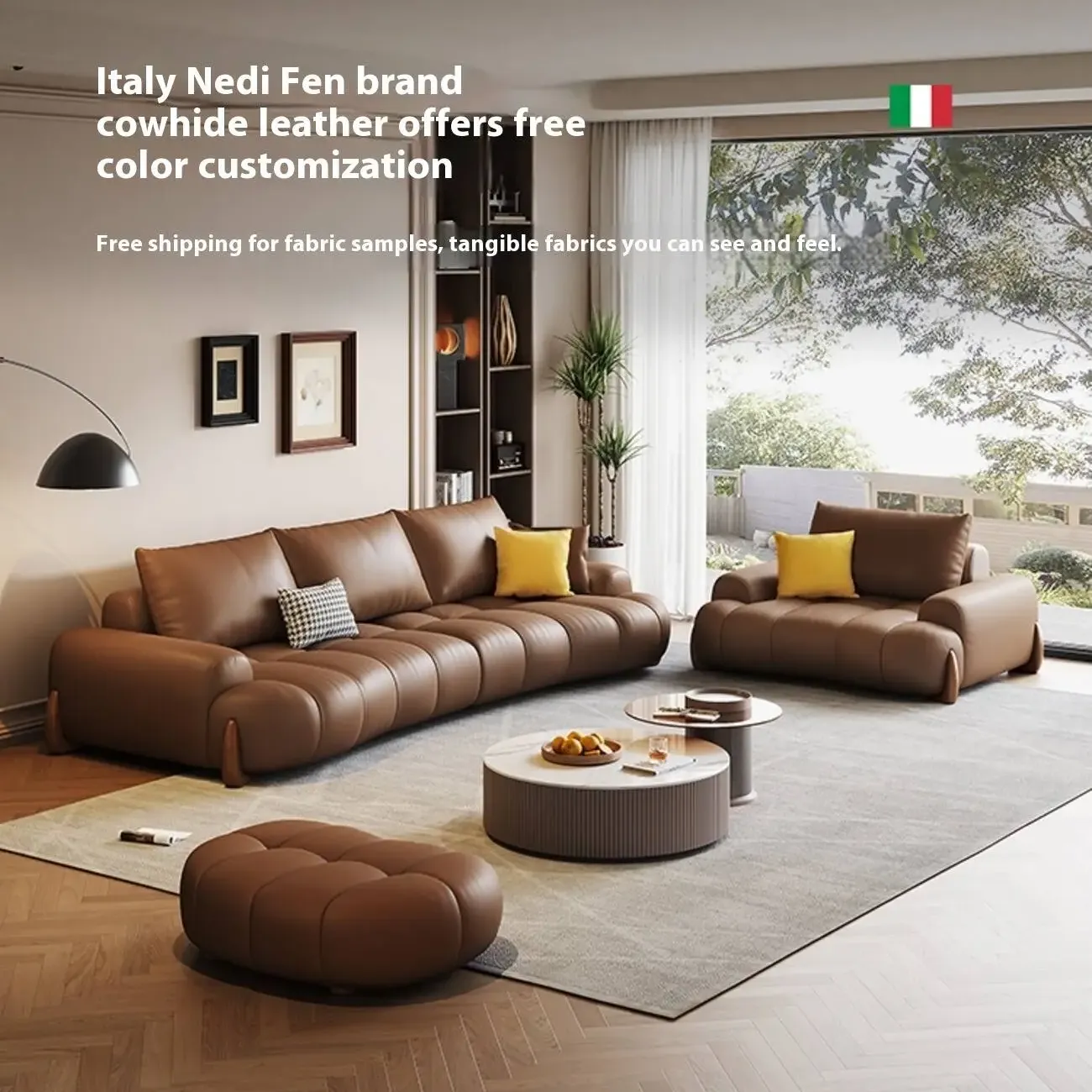 主图-02 Globe Furnishings - New Extra Deep Seat Piano Key Leather Sofa