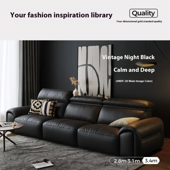 Globe Furnishings - Premium Black Minimalist Luxury Top-Grain Leather Sofa Globe Furnishings - Premium Black Minimalist Luxury Top-Grain Leather Sofa