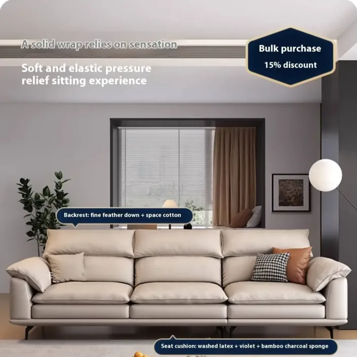 Globe Furnishings - Creamy style simple top-grain leather straight sofa Globe Furnishings - Creamy style simple top-grain leather straight sofa