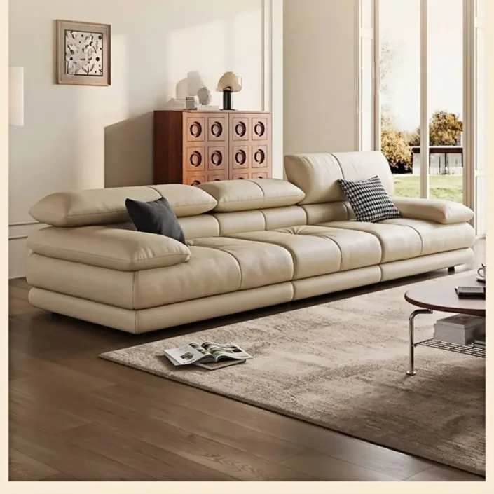 Italian-Style Light Luxury Cream Leather Sofa