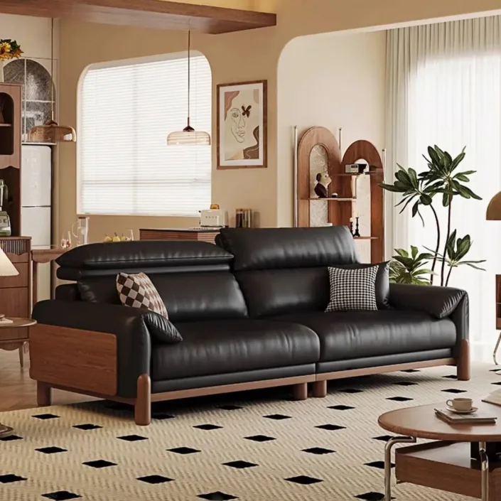 Warm and retro genuine leather sofa