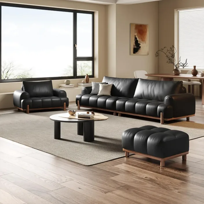 Globe Furnishings - Black genuine leather cloud-shaped sofa Globe Furnishings - Black genuine leather cloud-shaped sofa