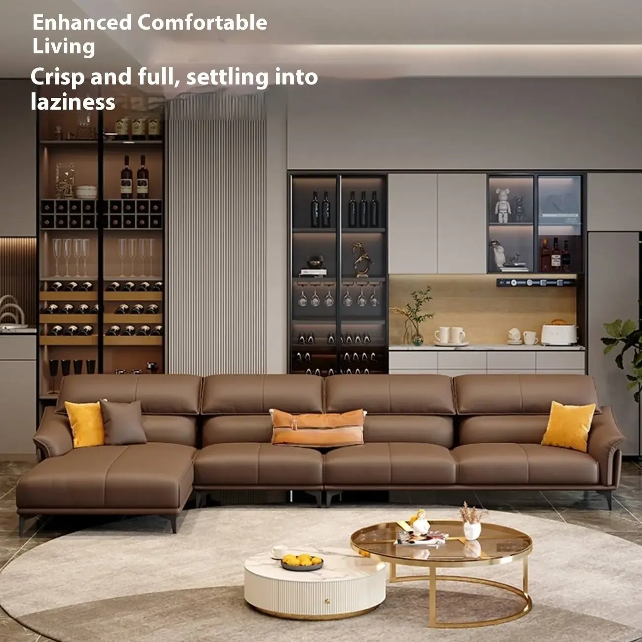 主图-02 Globe Furnishings - Italian minimalist top-grain leather corner sofa set