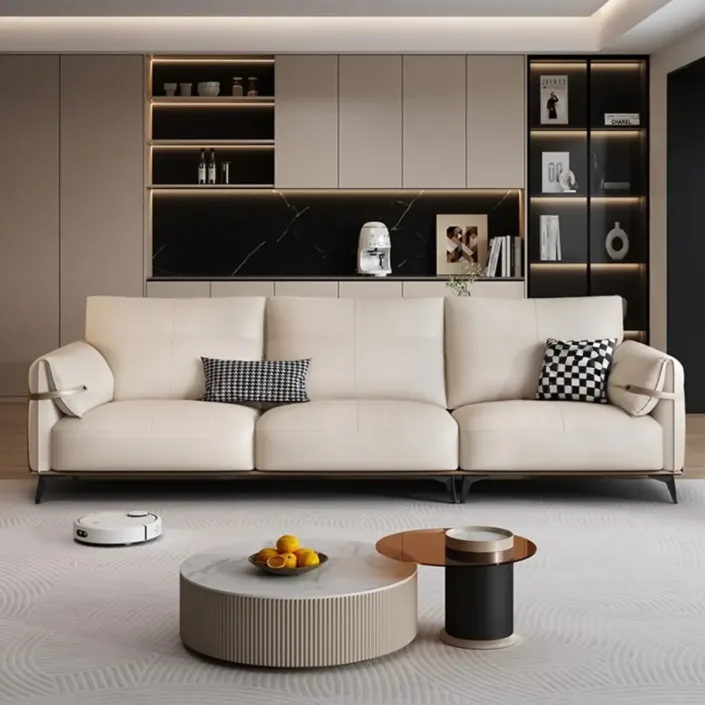 Globe Furnishings - Italian minimalist luxury straight-line genuine leather sofa Globe Furnishings - Italian minimalist luxury straight-line genuine leather sofa