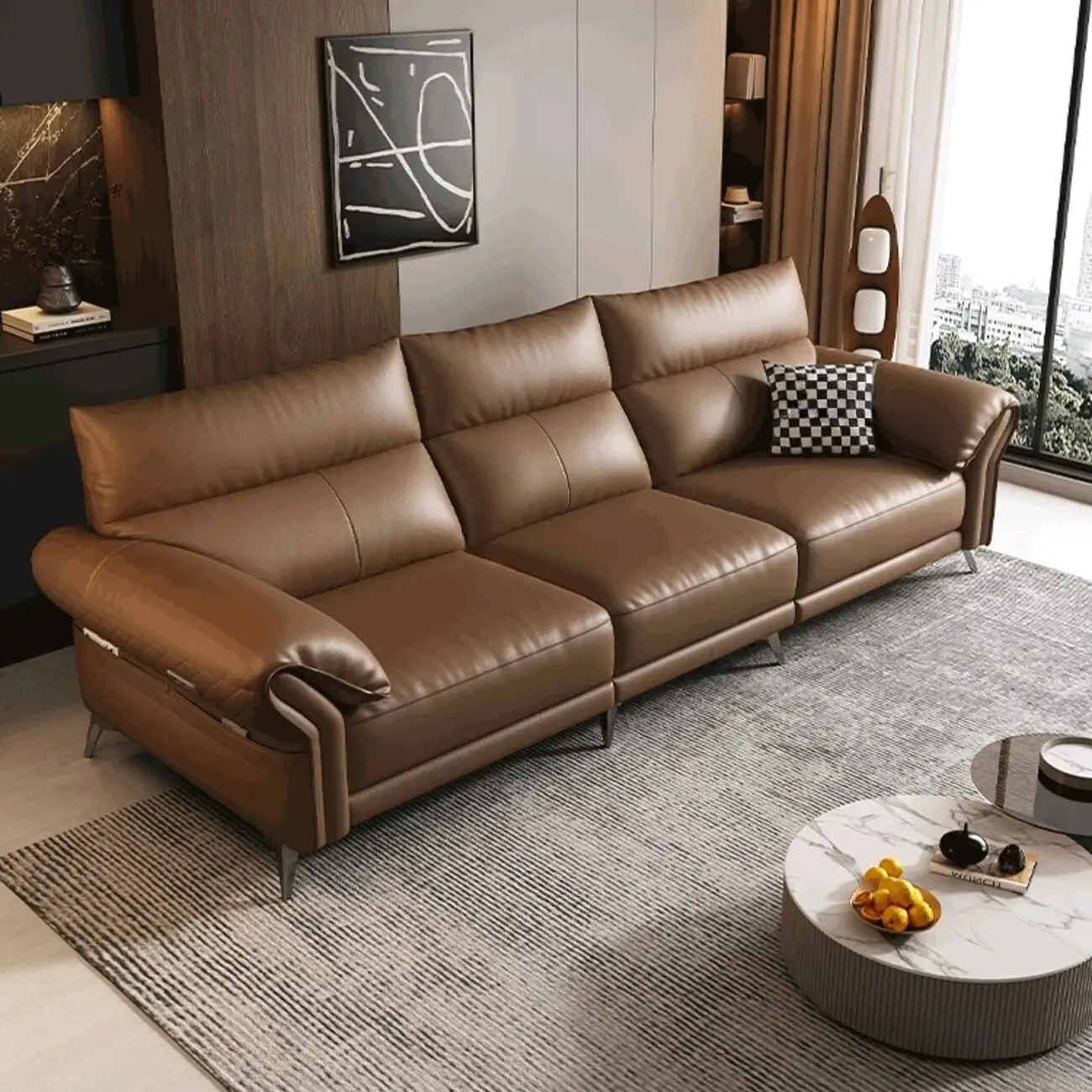 主图-02 Globe Furnishings - Italian Multifunctional Full-Grain Leather Sofa