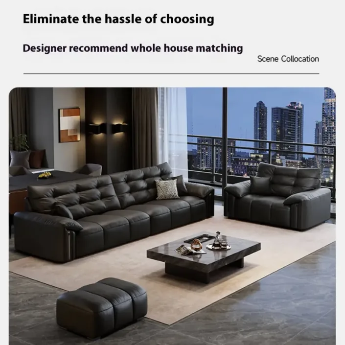 Globe Furnishings - Italian Piano Key Straight-Line Top-Grain Leather Sofa Globe Furnishings - Italian Piano Key Straight-Line Top-Grain Leather Sofa