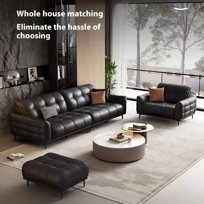 Globe Furnishings - Straight-row leather sofa with glass legs Globe Furnishings - Straight-row leather sofa with glass legs