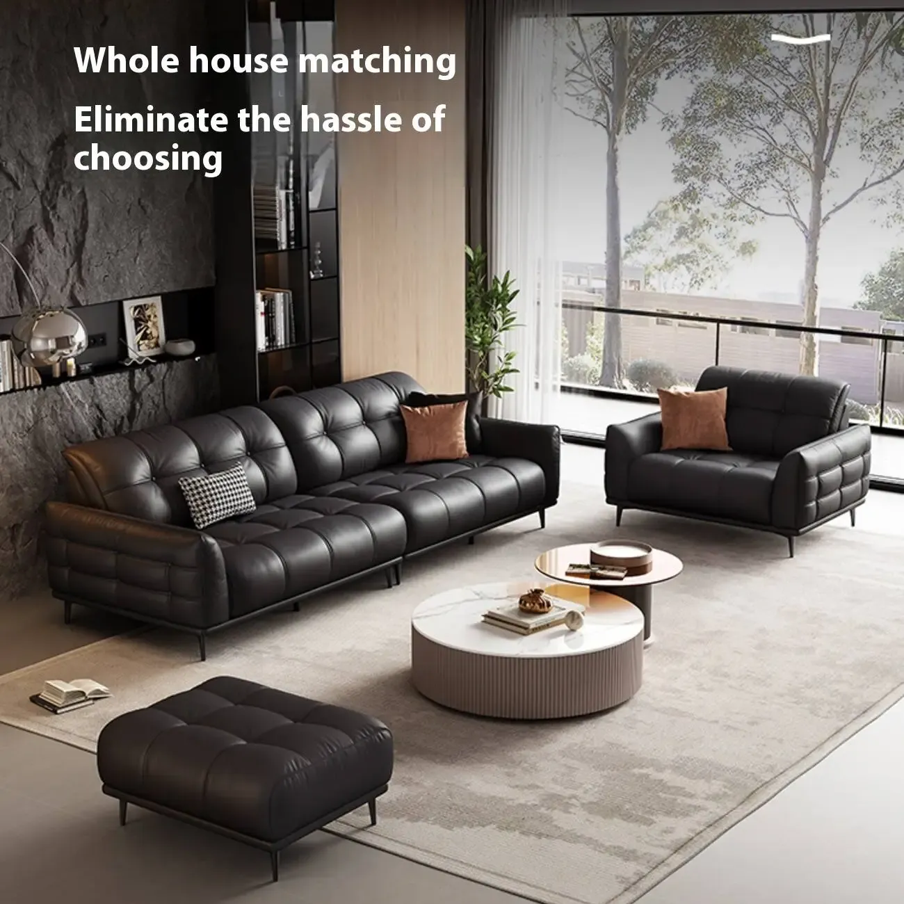 主图-02 Globe Furnishings - Straight-row leather sofa with glass legs