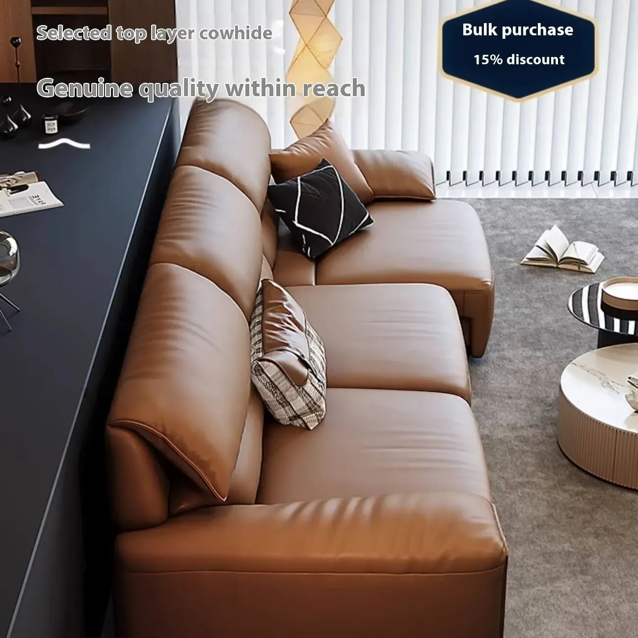 主图-02 Globe Furnishings - Italian Minimalist Electric Reclining Top-Grain Leather Sofa