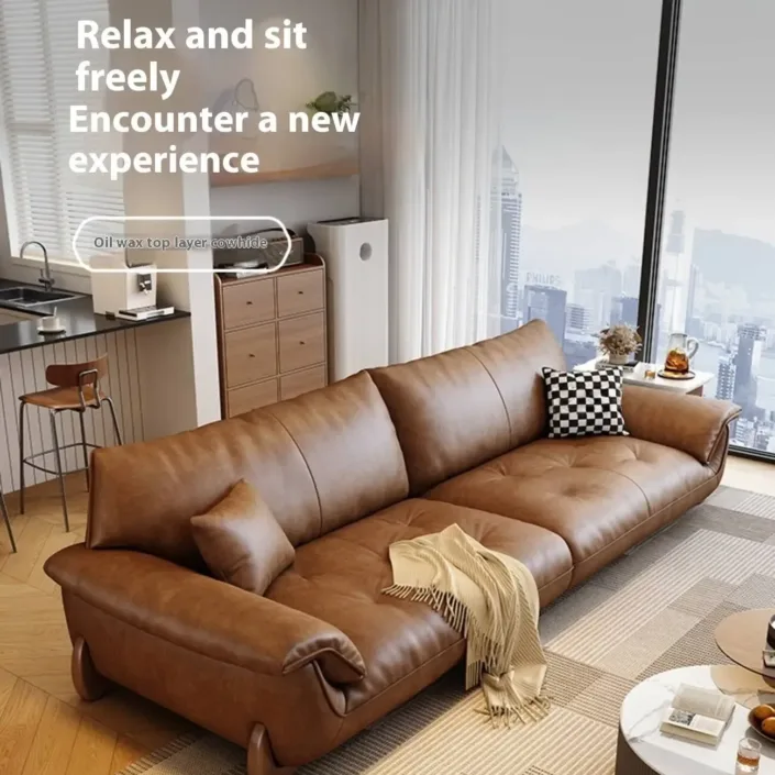 Globe Furnishings - Italian Vintage Style Oil-Waxed Leather Straight-Line Sofa Globe Furnishings - Italian Vintage Style Oil-Waxed Leather Straight-Line Sofa