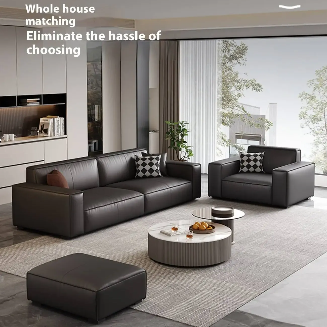 主图-02 Globe Furnishings - Italian-Style Minimalist Genuine Leather Sofa