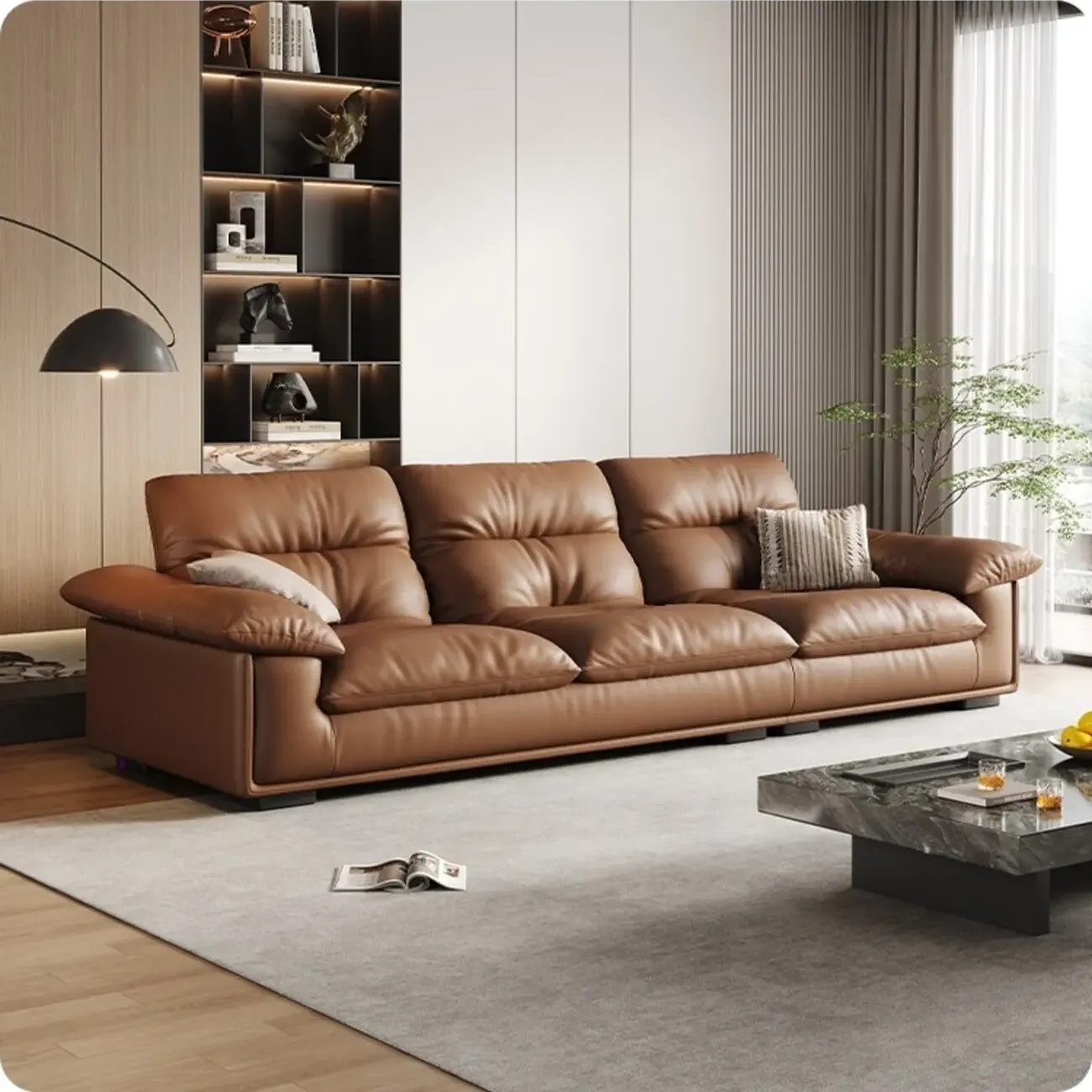 主图-02 Globe Furnishings - Modern Minimalist Italian Leather Sofa