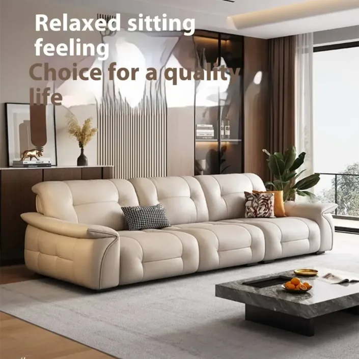 Globe Furnishings - Italian Light Luxury Cream Leather Straight Sofa Globe Furnishings - Italian Light Luxury Cream Leather Straight Sofa