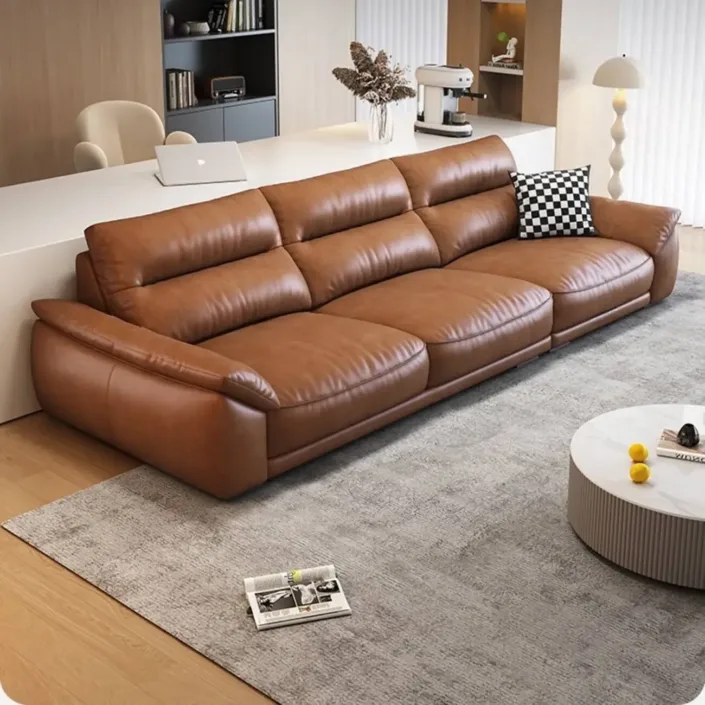 Globe Furnishings - Oil-wax leather retro-style modern American straight sofa Globe Furnishings - Oil-wax leather retro-style modern American straight sofa