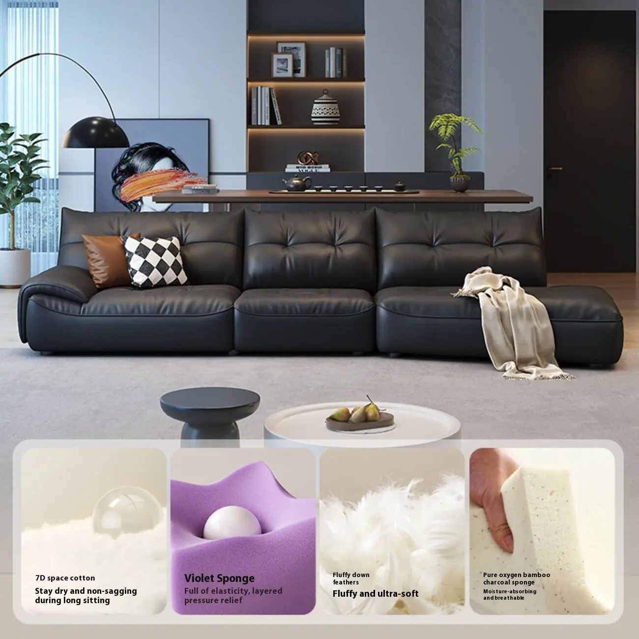 主图-02 Globe Furnishings - Corner-shaped leather sofa with top-grain cowhide