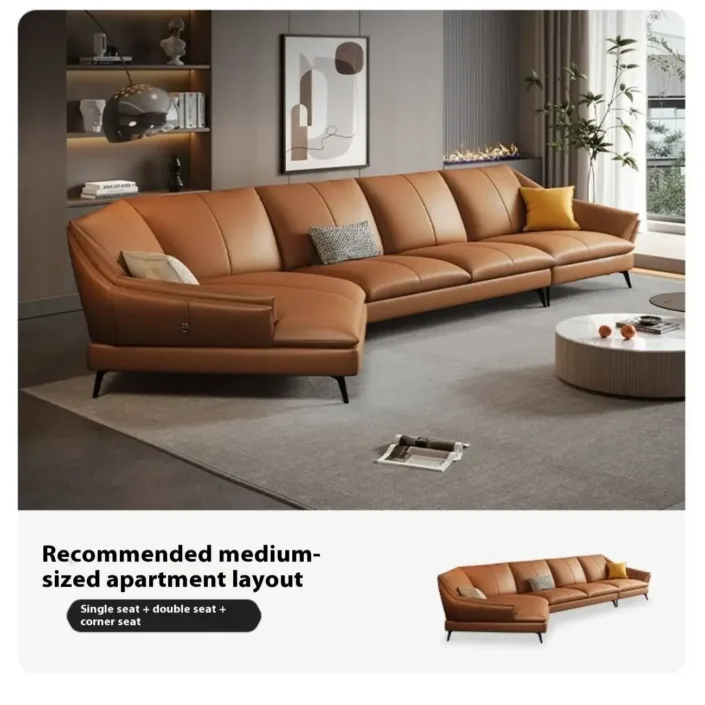 Globe Furnishings - Light Luxury Minimalist Leather Chaise Lounge Sofa Globe Furnishings - Light Luxury Minimalist Leather Chaise Lounge Sofa