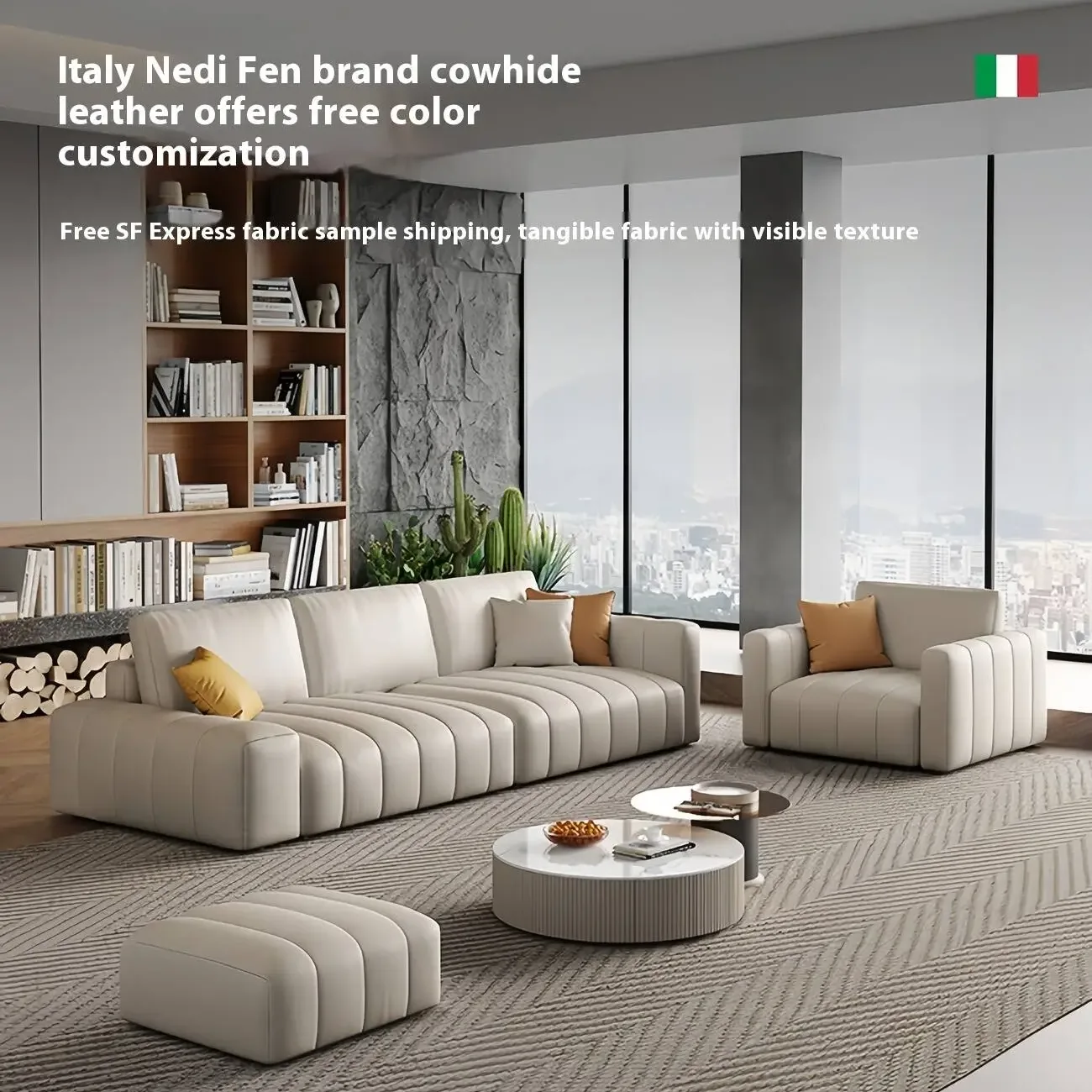 主图-02 Globe Furnishings - Light luxury piano key leather sofa