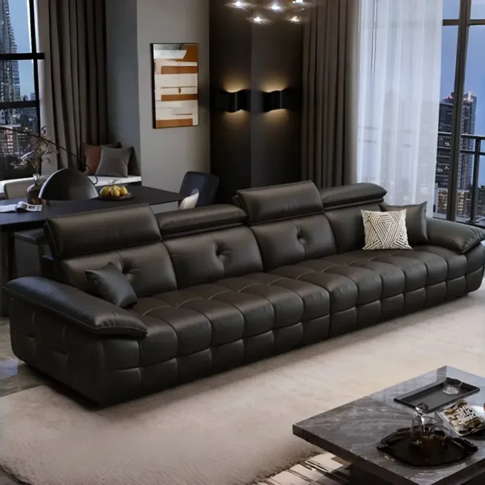 Italian Luxury Piano Key High-Back Leather Sofa