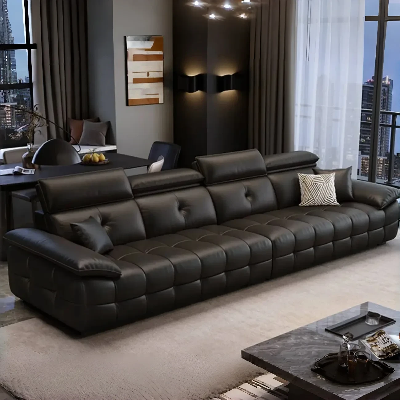 主图-02-498 Globe Furnishings - Italian Luxury Piano Key High-Back Leather Sofa