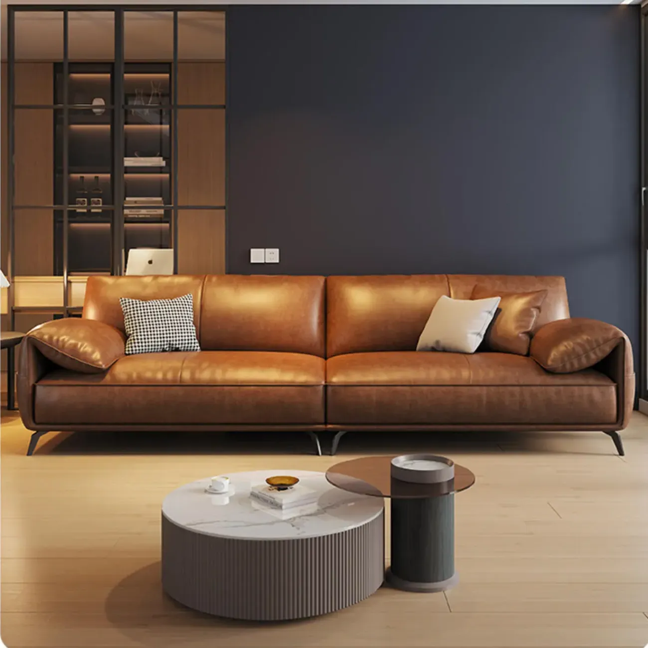 主图-02 Globe Furnishings - Oil-wax leather light luxury Italian straight-line sofa
