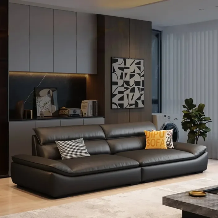Italian Minimalist Top-Grain Leather Sailboat Sofa