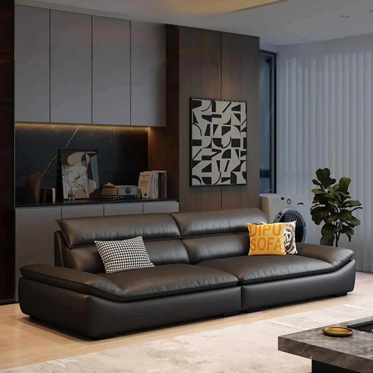 主图-02-500 Globe Furnishings - Italian Minimalist Top-Grain Leather Sailboat Sofa