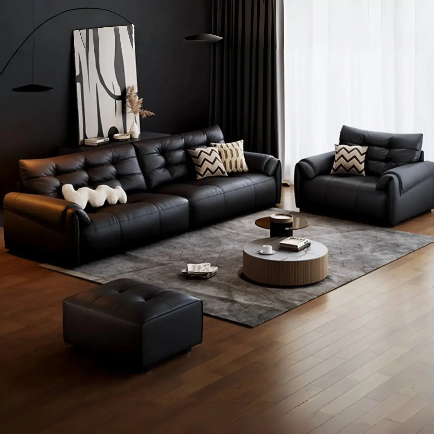 主图-02 Globe Furnishings - Modern Minimalist Italian Top-Grain Leather Sofa