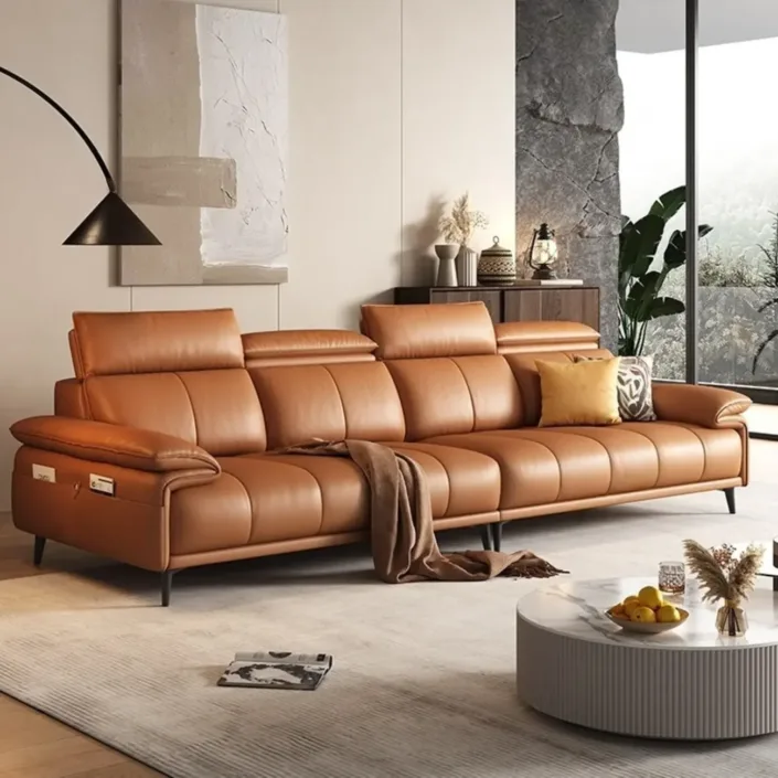 Globe Furnishings - Italian Minimalist Light Luxury Top-Grain Leather Sofa Globe Furnishings - Italian Minimalist Light Luxury Top-Grain Leather Sofa