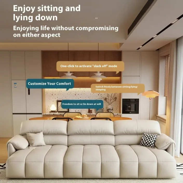 Globe Furnishings - Multifunctional Extendable Top-Grain Leather Sofa Globe Furnishings - Multifunctional Extendable Top-Grain Leather Sofa