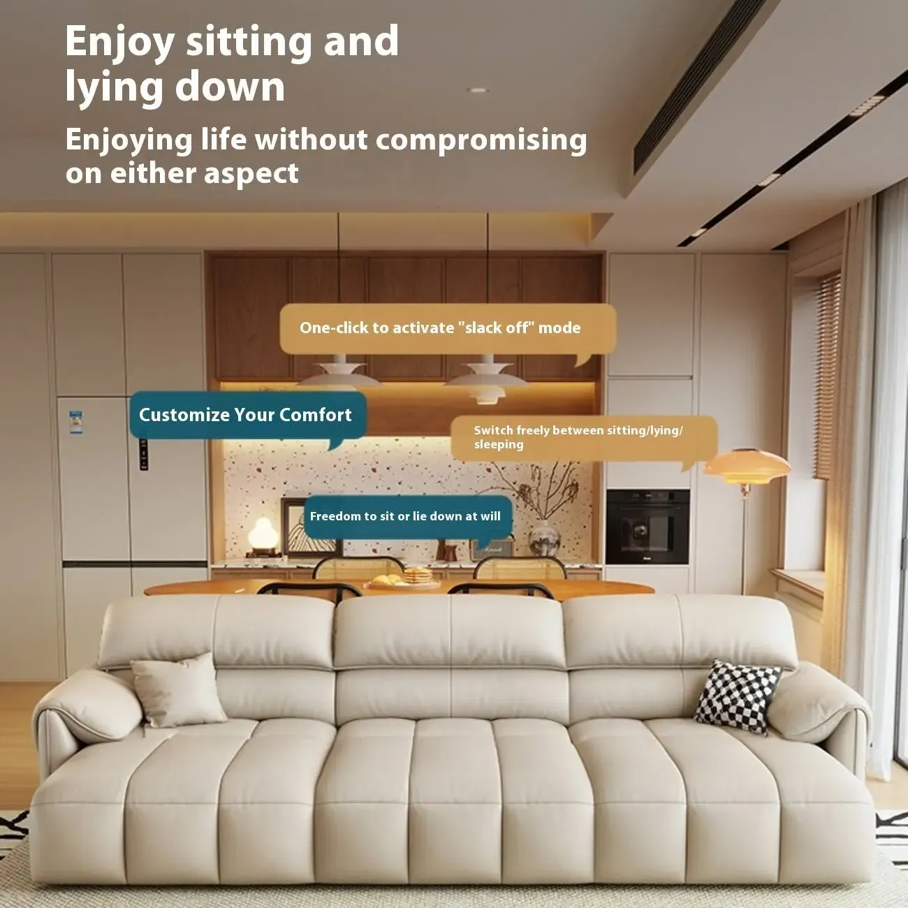 主图-02 Globe Furnishings - Multifunctional Extendable Top-Grain Leather Sofa