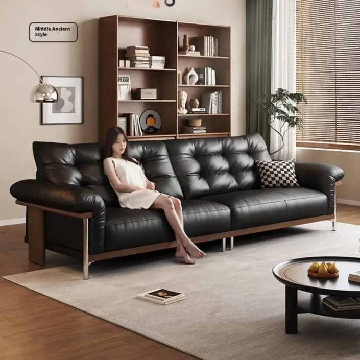 Globe Furnishings - Top Grain Leather Vintage Straight Sofa Globe Furnishings - Top Grain Leather Vintage Straight Sofa