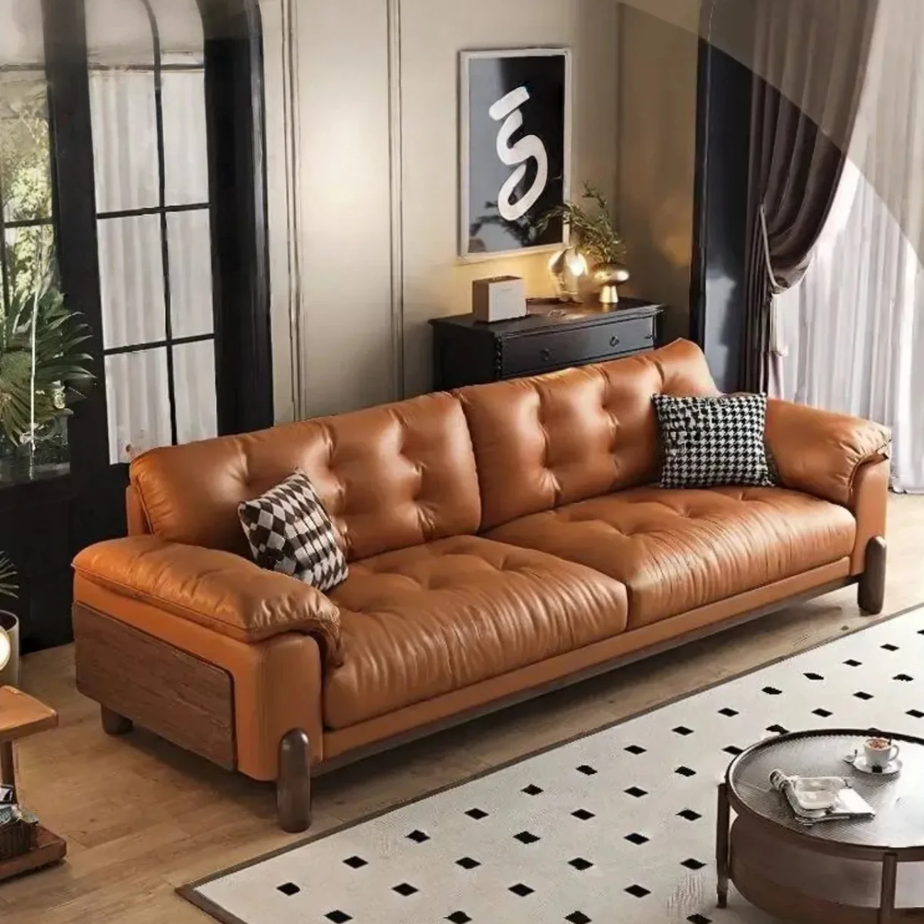 主图-02 Globe Furnishings - Italian Minimalist High-Leg Top-Grain Leather sofa