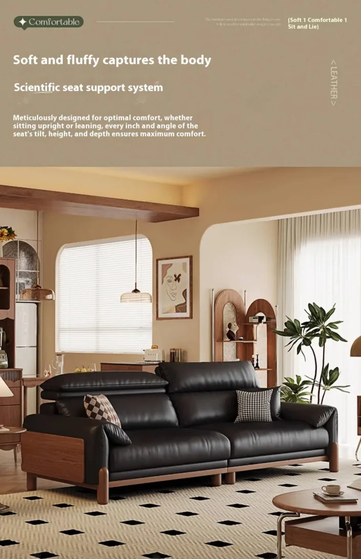 Warm and retro genuine leather sofa